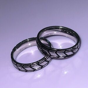 Silver and Black Tire Rings